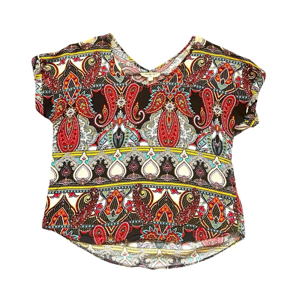 Pink Rose Paisley Top Multicolor SZ L Boho Hippie Vacay Casual Y2K Weekend